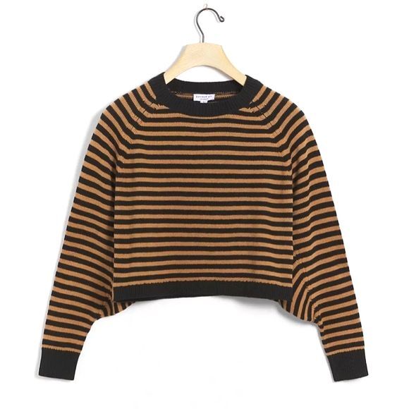 Anthropologie Sweaters - Anthropologie Current Air Aleta Cropped Pullover Sweater Brown Black Stripes